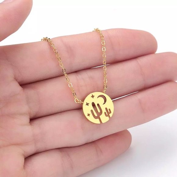 Cactus Necklace tiny cactus,moon,and stars pendant - Picture 2 of 3